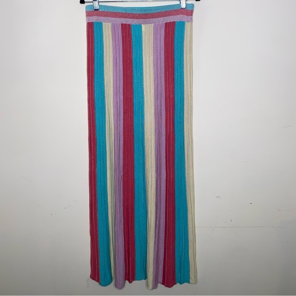 Find Me Now Anthropologie Size Medium Sparkly Colorful Pastel Striped Maxi Skirt - Picture 2 of 13